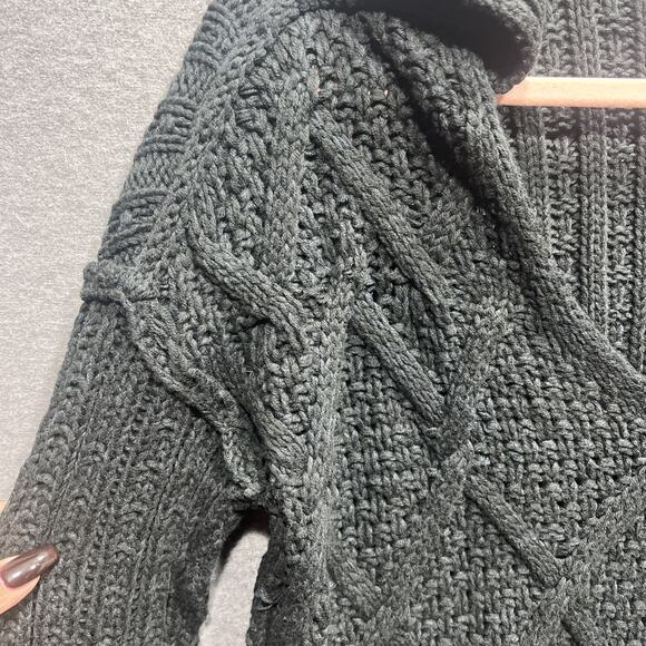 Free People Black Traveler Cable Collared V-Neck Cropped Sweater Women Size XS - Picture 9 of 14